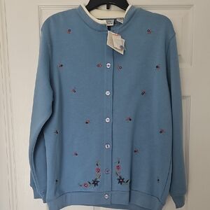 Charming Blue Embroidered Cardigan
